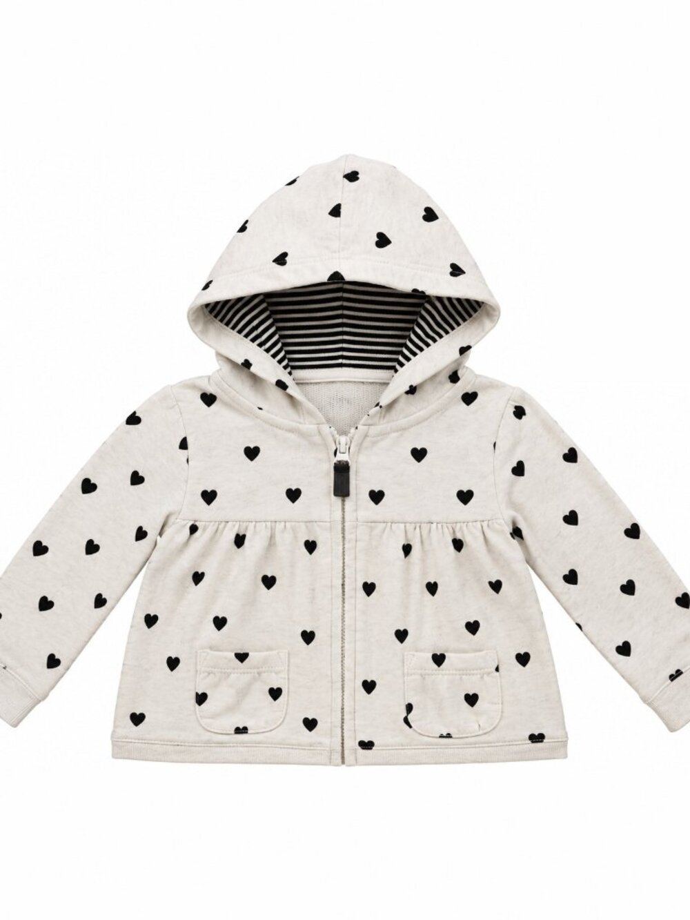 Carter's Girls Heart Print Zip Hoodie - Oatmeal Sz 24M